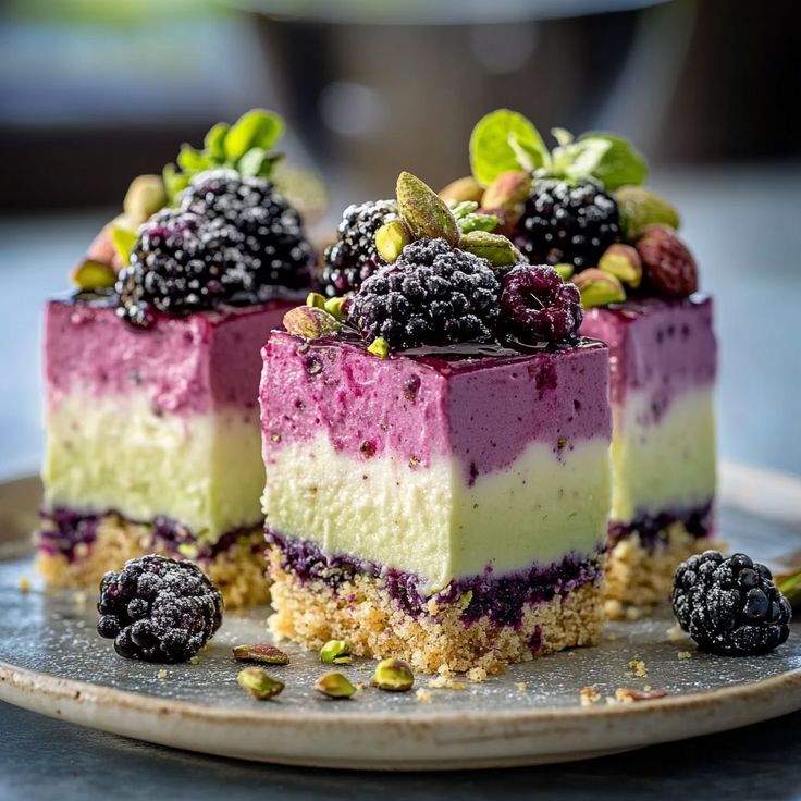 Pistachio & Blackberry Cheesecake Towers