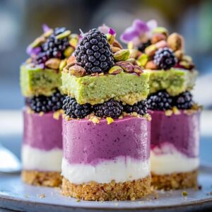 Pistachio & Blackberry Cheesecake Towers