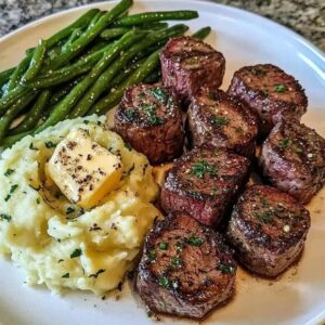 Garlic Butter Steak Bites and Mash