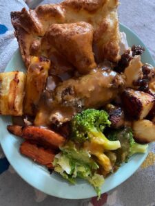 Chicken roast dinner with homemade Yorkshire