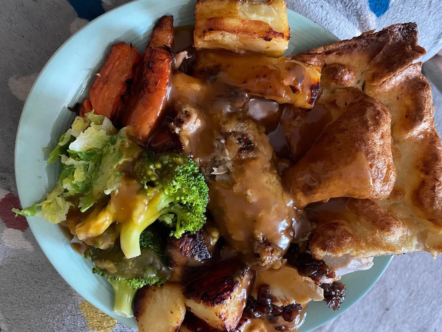 Chicken roast dinner with homemade Yorkshire