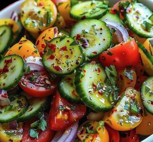 Marinated Cucumber, Onion, and Tomato Salad