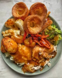 Chicken roast dinner with homemade Yorkshire